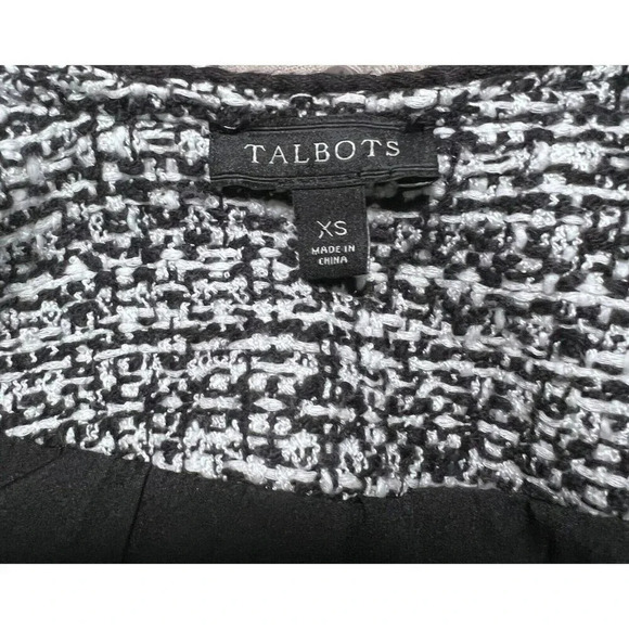 Talbots Tweed Long Blazer Coat Black White Pockets Buttons Size XS Workwear - Picture 8 of 10
